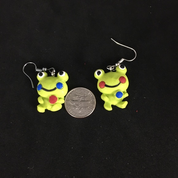 Unique Handmade Polymer Clay Frog Earrings - Picture 4 of 4